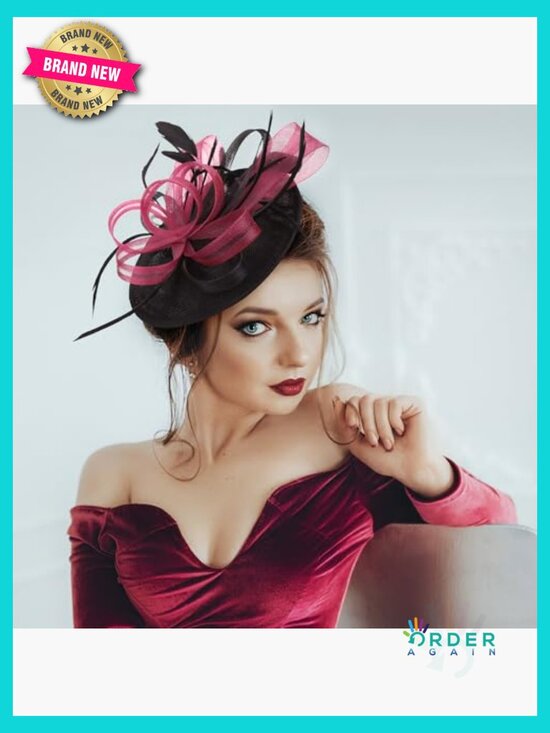 Black Feather Fascinator Headband Vintage Derby Hat Tea Party Kentucky main image 4